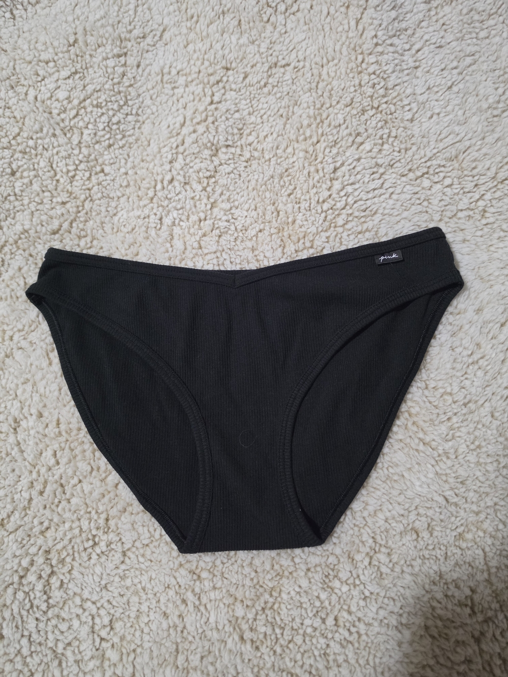 PINK Black Ribbed Bikini Panty